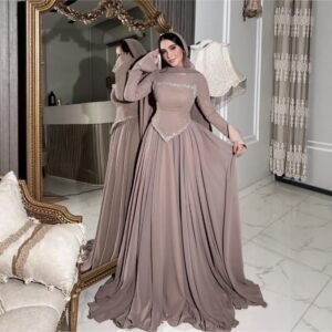 Elegant Long-Sleeve Rhinestone-Embellished Evening Gown