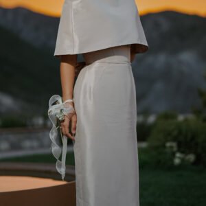 Satin Cape-style Top &Fitted Maxi Dress Set
