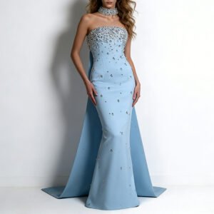 Long Beaded And Diamond-encrusted Evening Gown With A Train Evening Gown