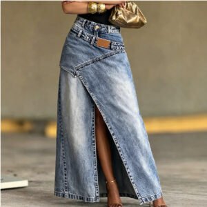 Layered Washed Denim Half-length Skirt For Women
